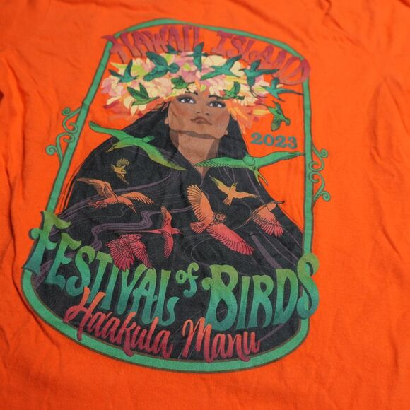 Hawaii Island Festival of Birds 2023 Haakula Manu Womens M Orange Crewneck Tee - Picture 2 of 5